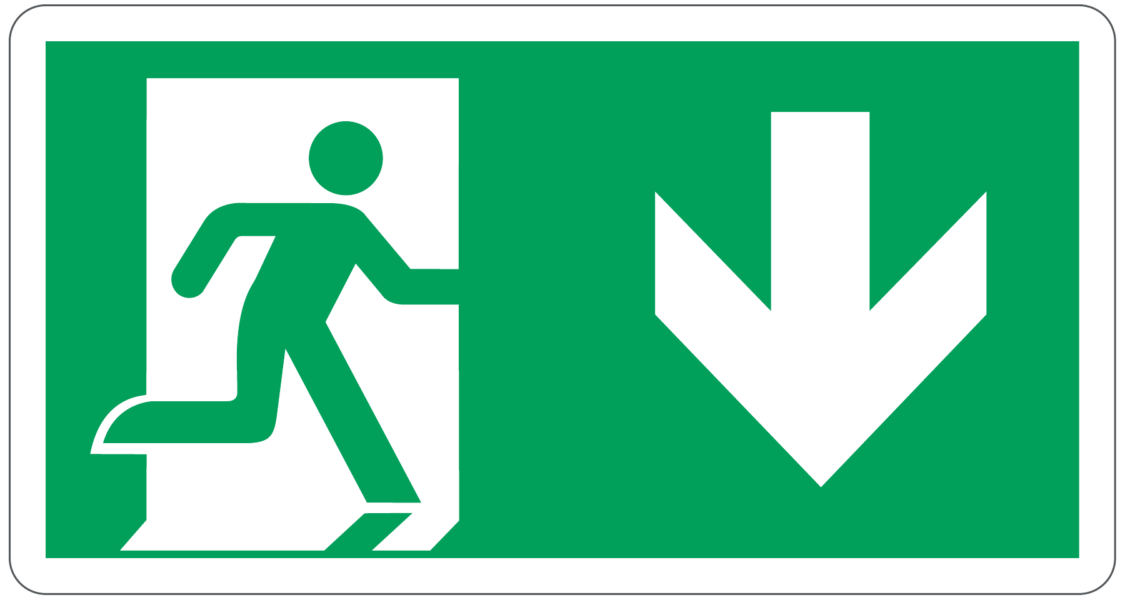 Cartello "Uscita di emergenza in basso" formato grande