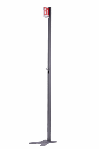 Piedistallo porta estintore UpSafety Next grigio con cartello estintore bifacciale visibilità 6 metri