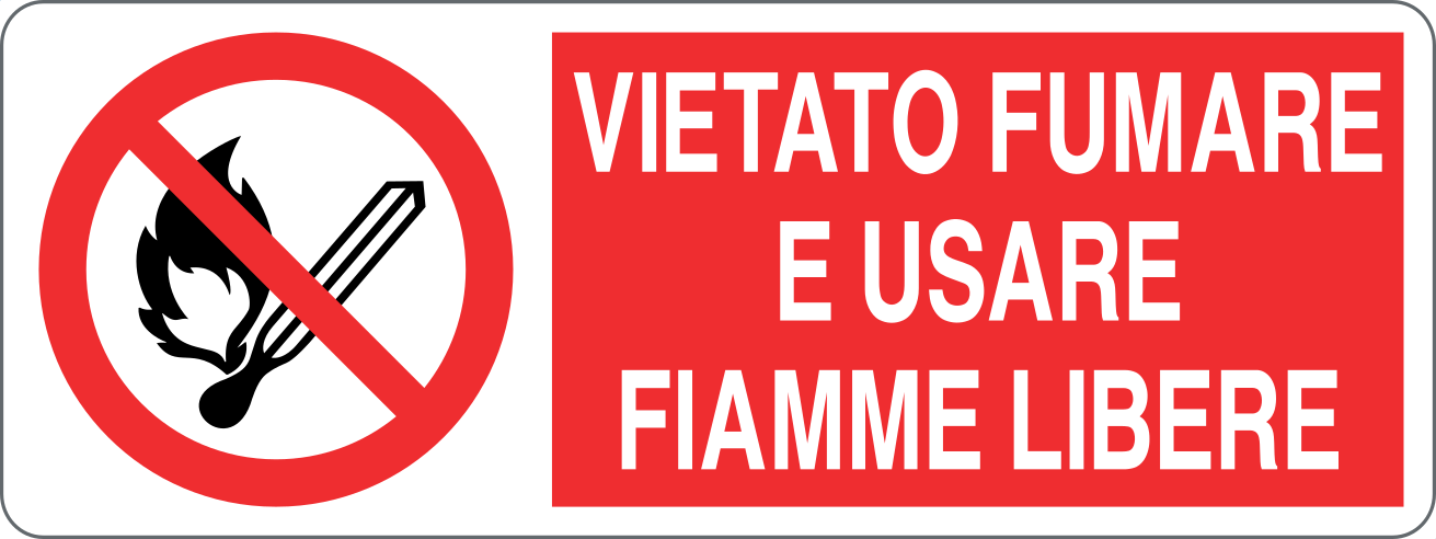 Cartello "Vietato fumare e usare fiamme libere" formato medio