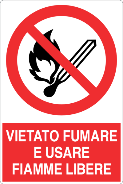Cartello "Vietato Fumare e Usare Fiamme Libere" formato grande