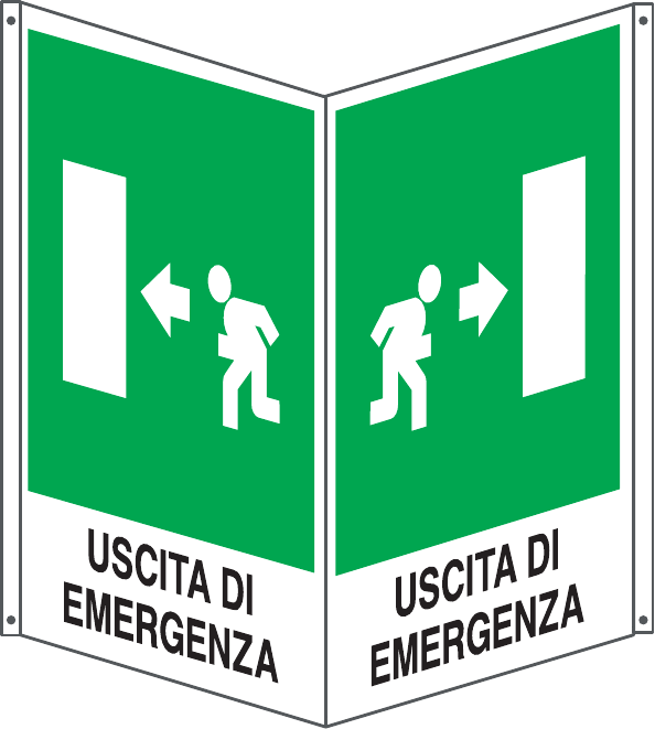 Cartello bifacciale "Uscita di emergenza a destra"